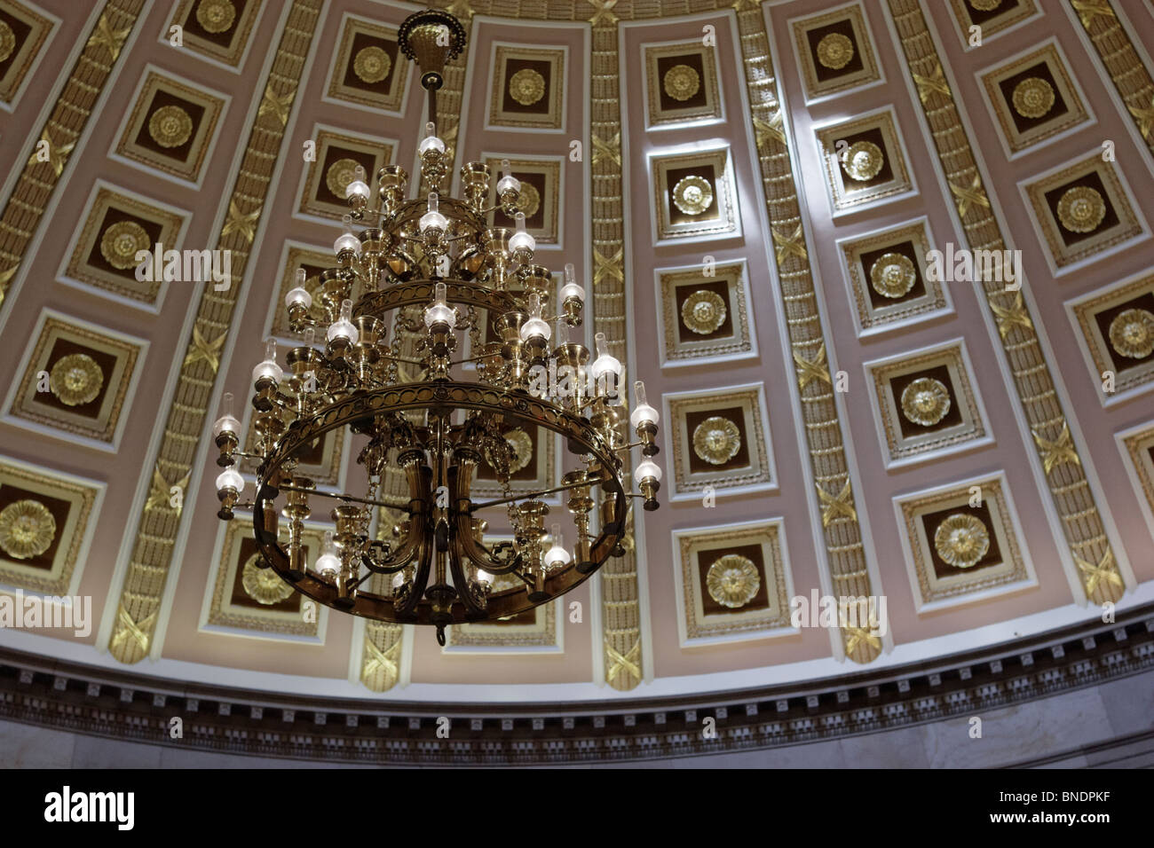 The lamp and ceiling in National Statuary Hall, U.S. Capitol, Washington, DC. Stock Photo