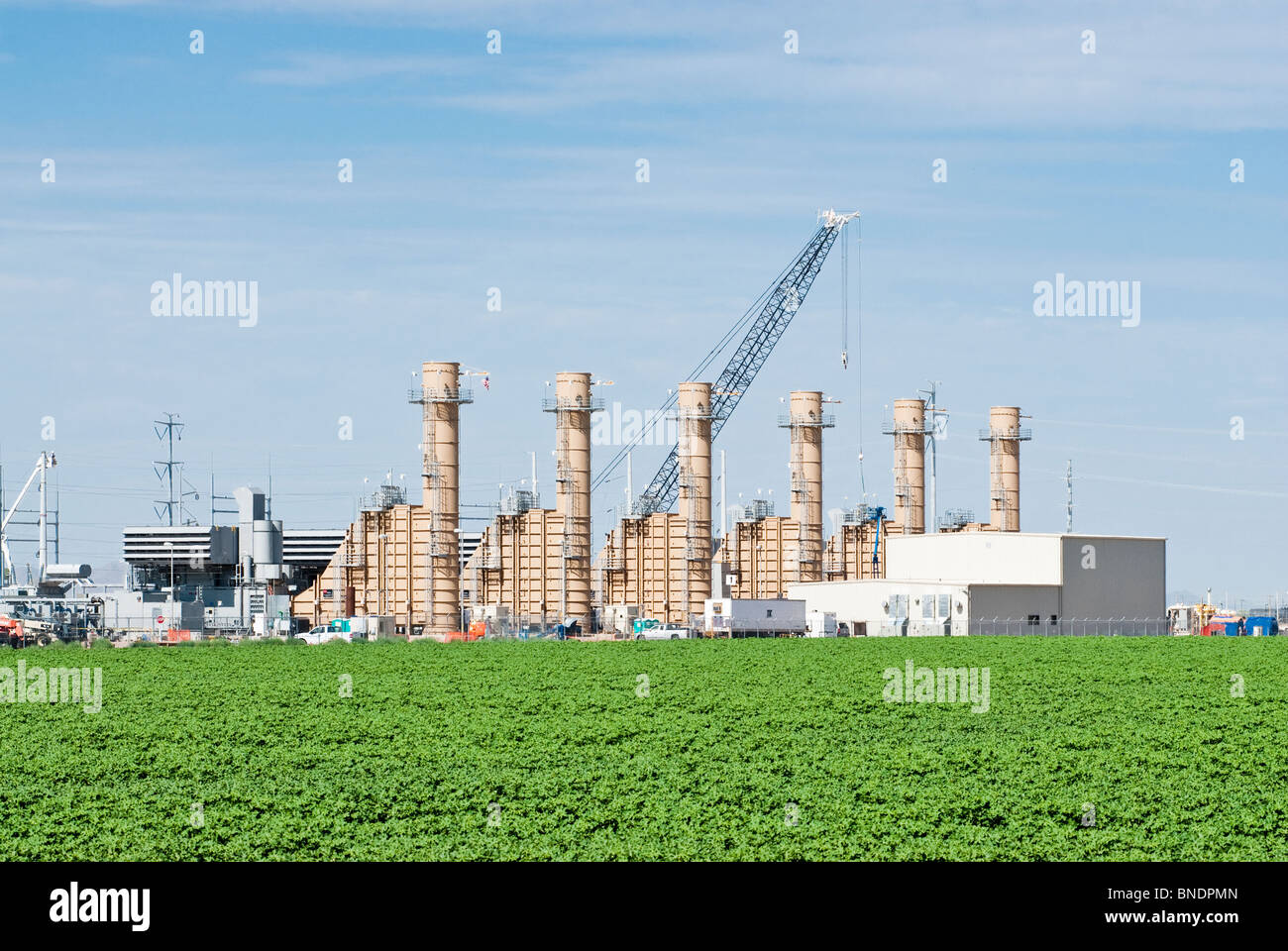 A new quick-start natural gas fueled power plant under construction in Arizona. Stock Photo