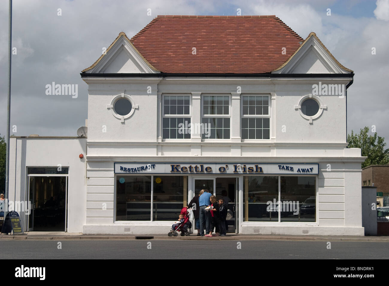 family large white fish and chip shop converted Stock Photo - Alamy