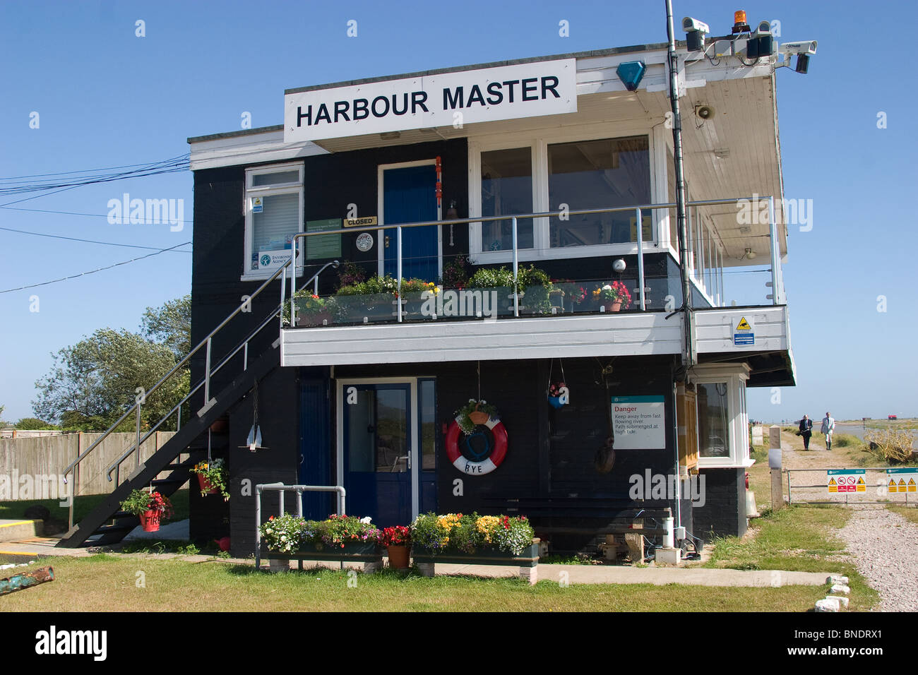 blue white harbour harbor masters office modern Stock Photo Alamy