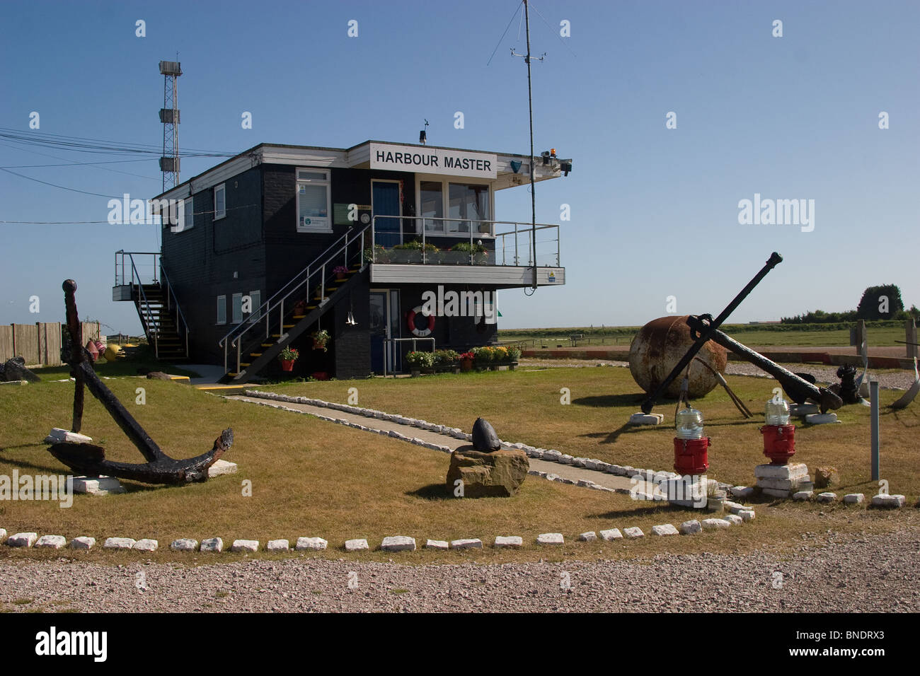 blue white harbour harbor masters office modern Stock Photo Alamy