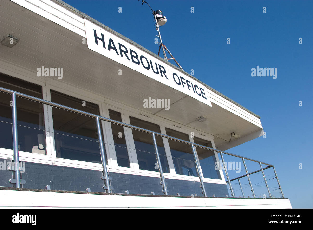 blue white harbour harbor masters office modern Stock Photo Alamy