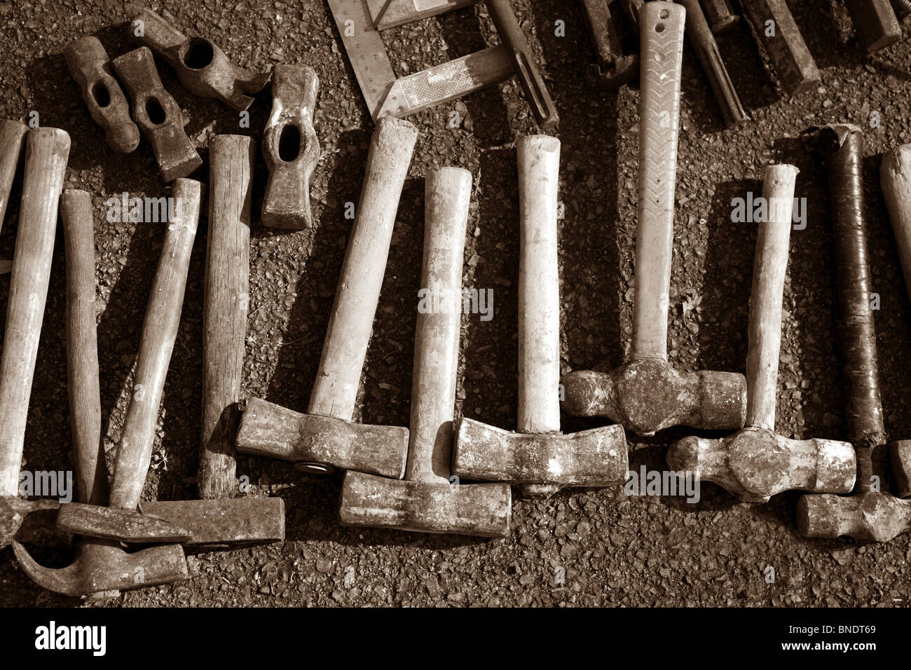 hammer hand tools hand tools collection pattern aged vintage Stock Photo