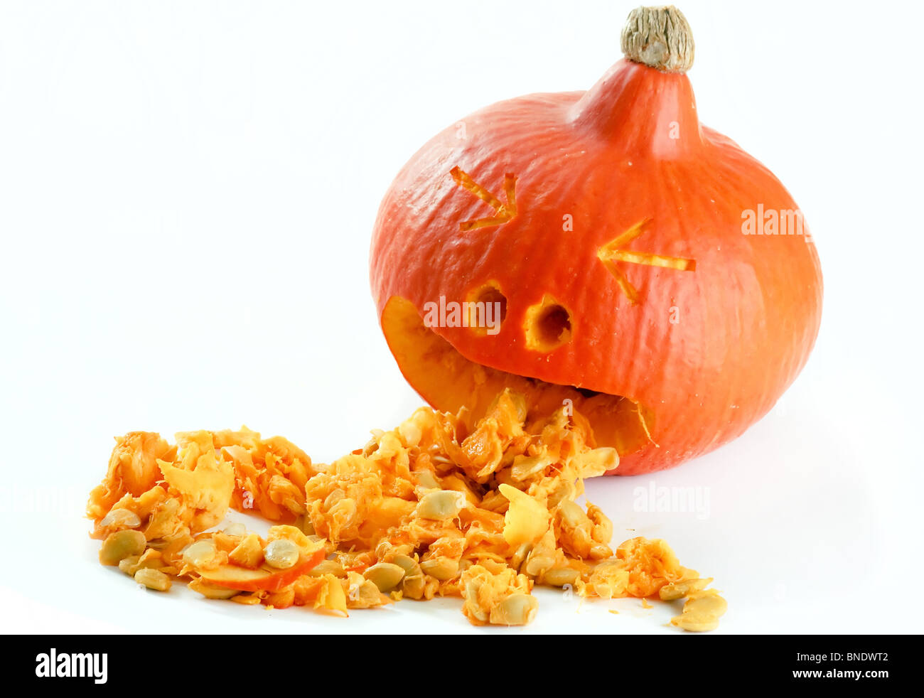 Funny carved pumpkin Stock Photo