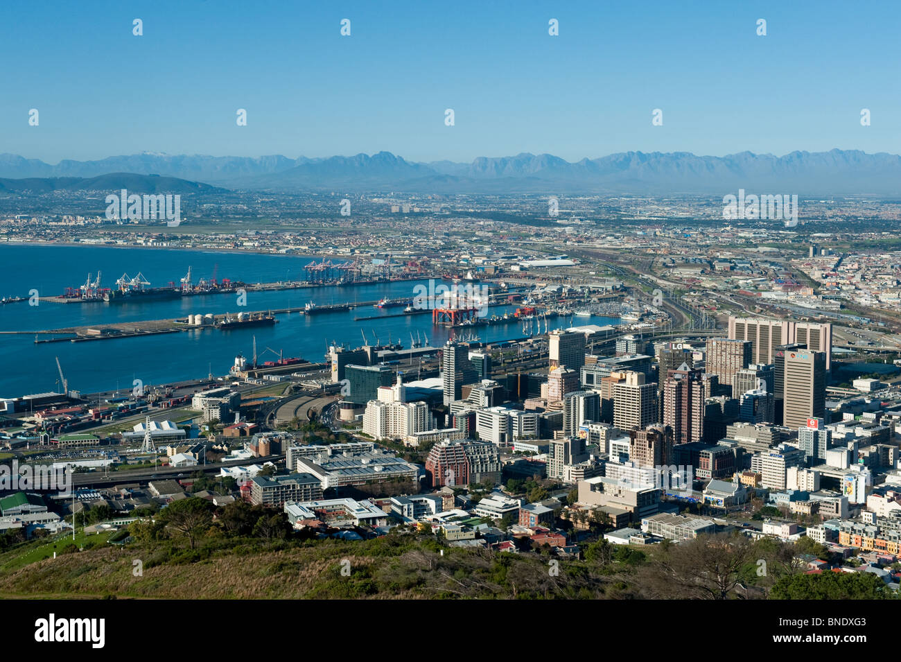 Table Bay and City center of Cape Town South Africa Stock Photo