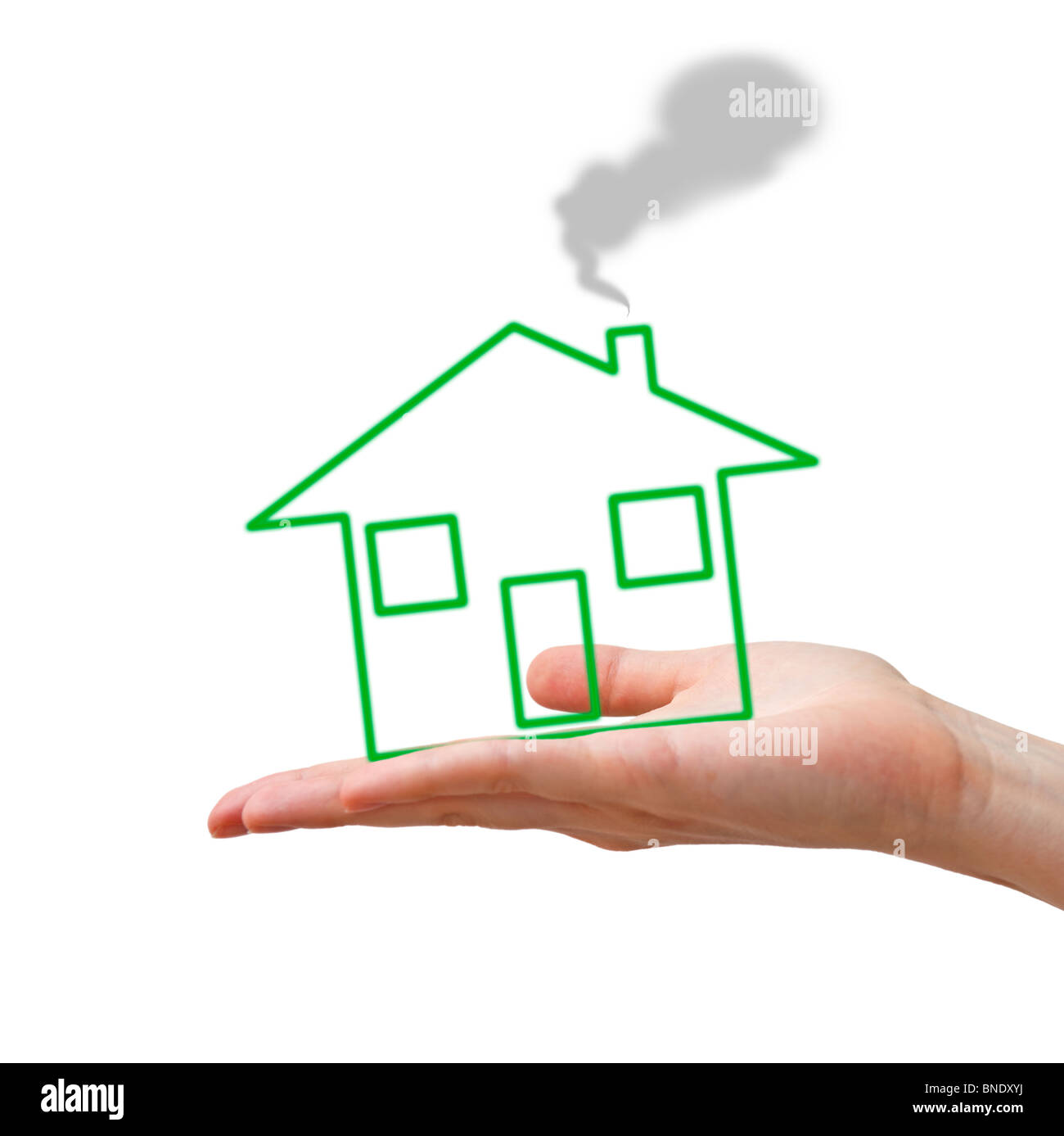A human hand with green concept house Stock Photo
