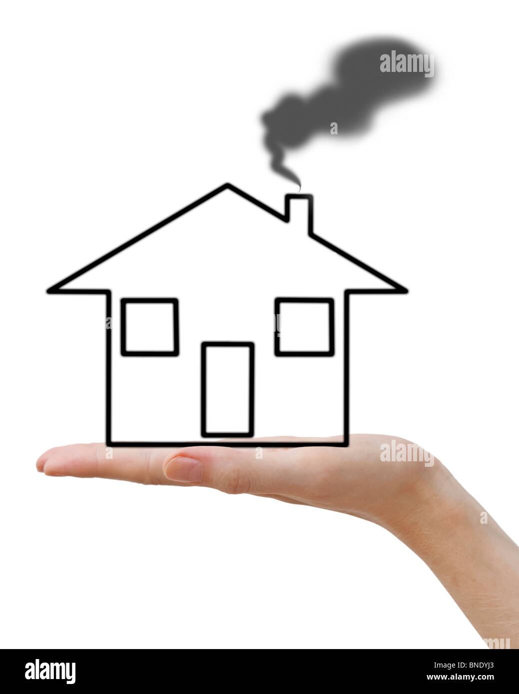 A human hand with black concept house Stock Photo
