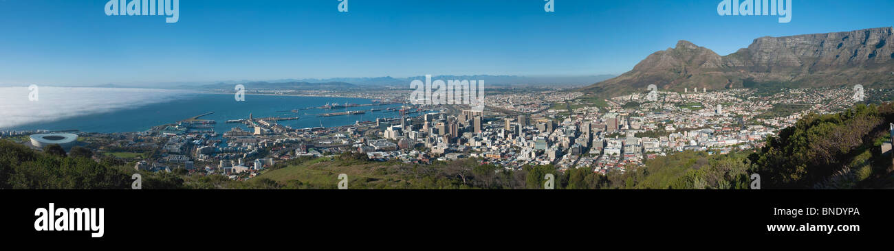 Panoramic view of Table Mountain to Stadium Cape Town South Africa Stock Photo