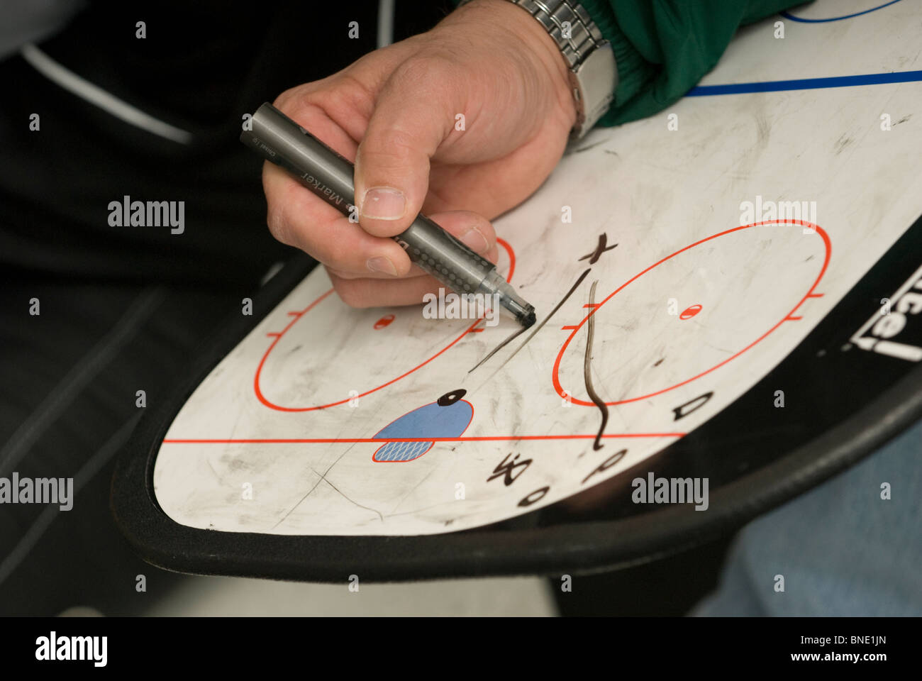 Ice hockey coach discussing strategy Stock Photo Alamy