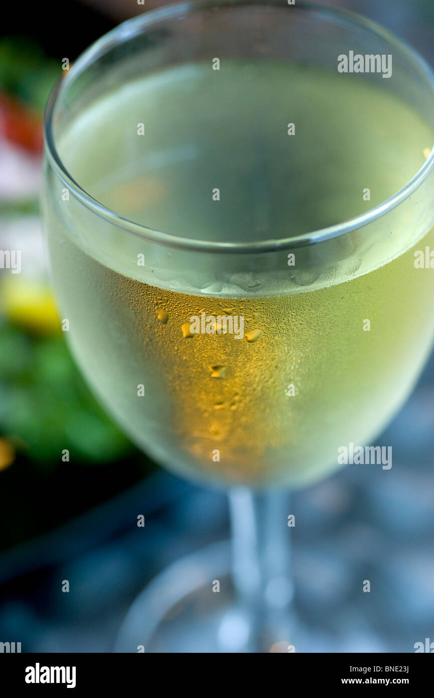 Chilled glass of white wine Stock Photo