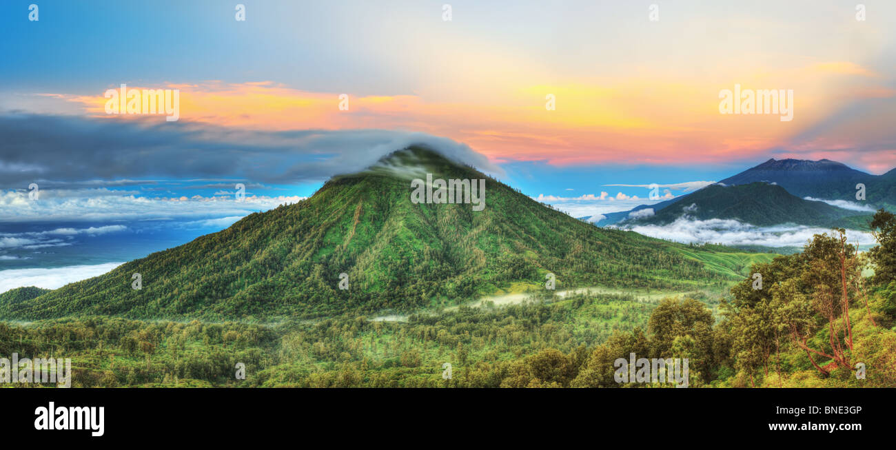 Volcano Ranti. View from the volcano Ijen. Java. Indonesia. Panorama. Stock Photo