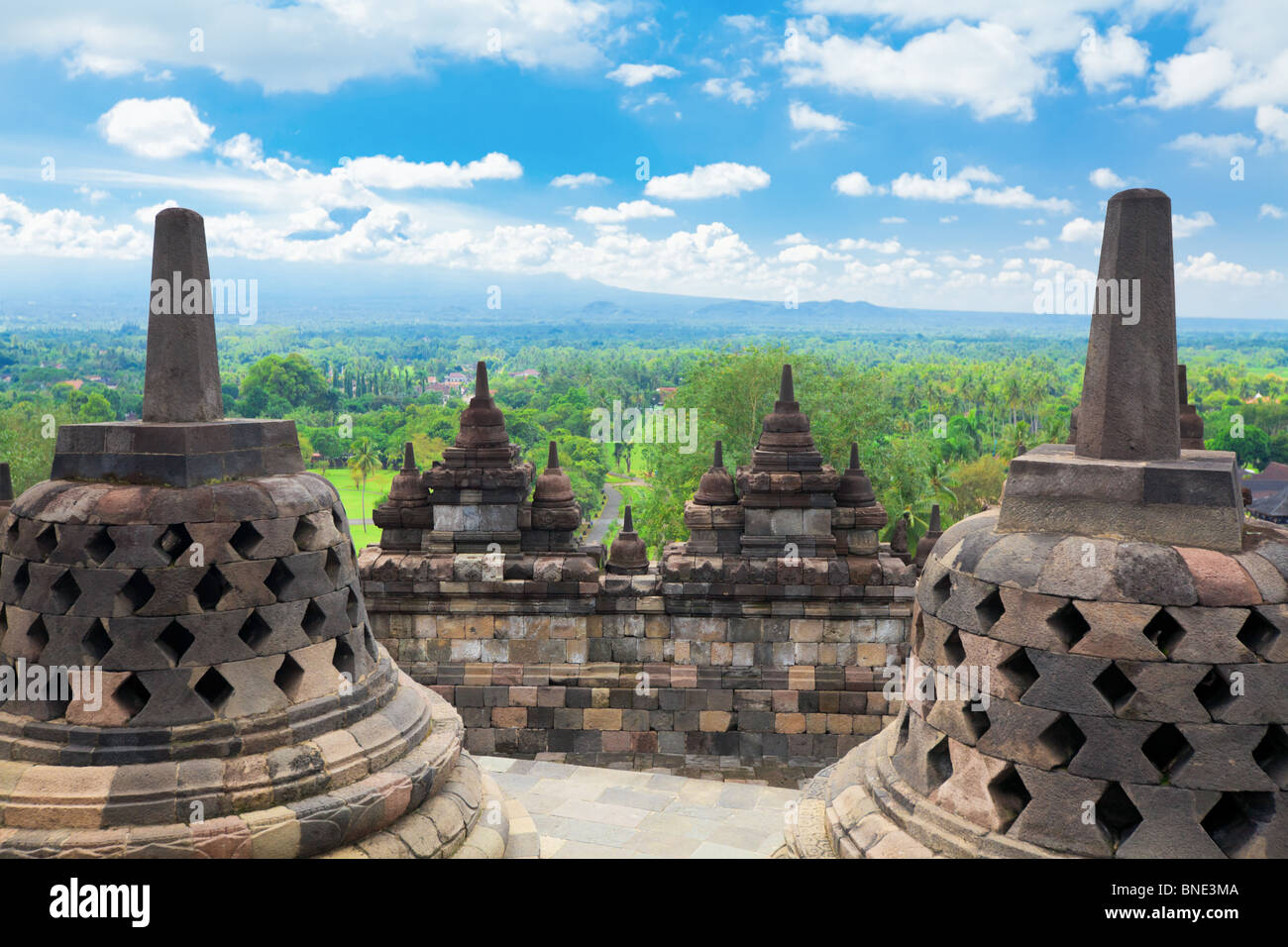 Stupas at Borobudur temple. Central Java. Indonesia Stock Photo