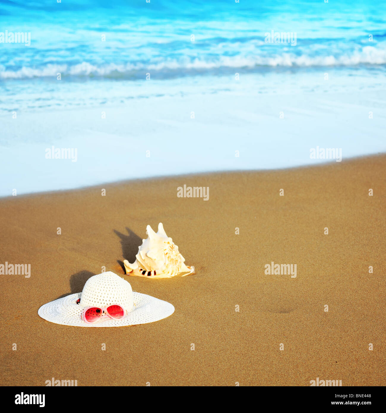 Hat and seashell Stock Photo - Alamy