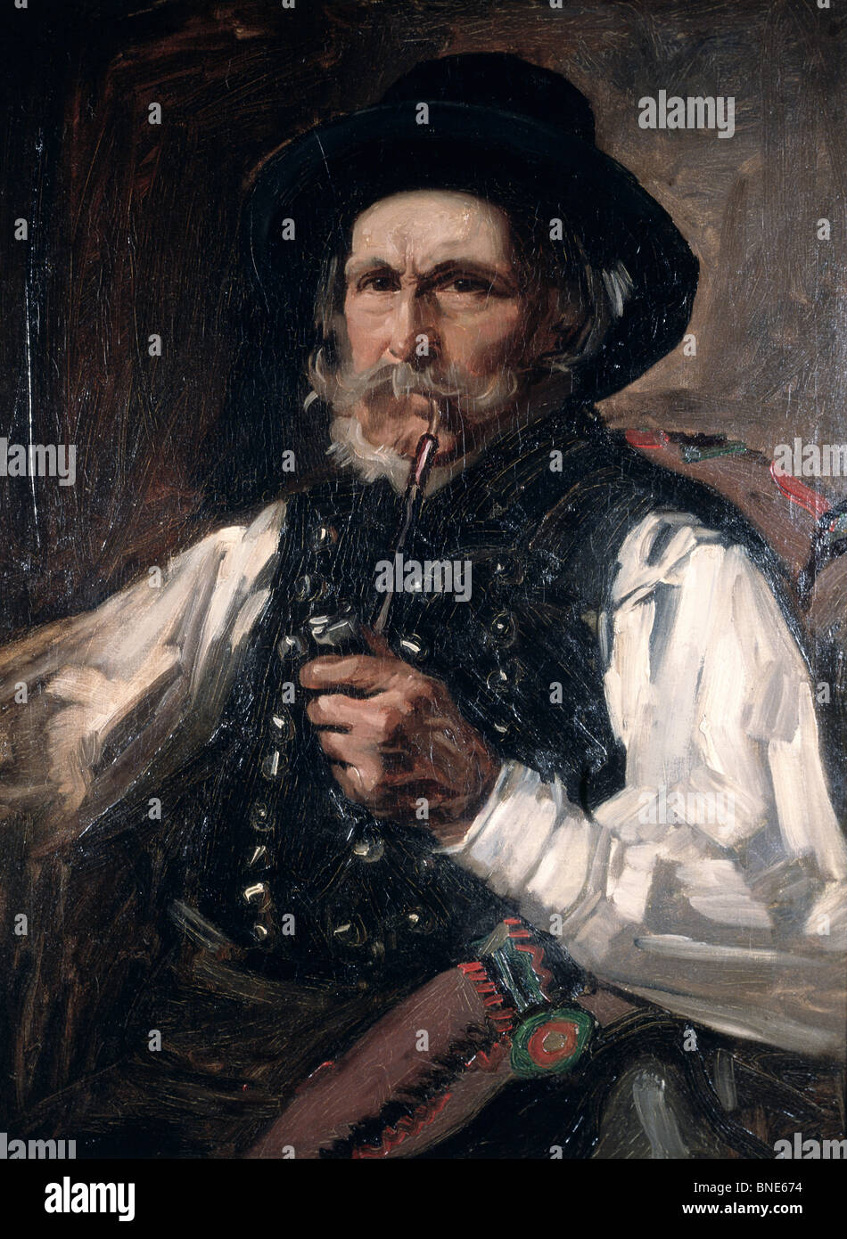 The Pipe Smoker by unknown Swiss artist,  oil on wood,  19th century,  USA,  Pennsylvania,  Philadelphia,  David David Gallery Stock Photo