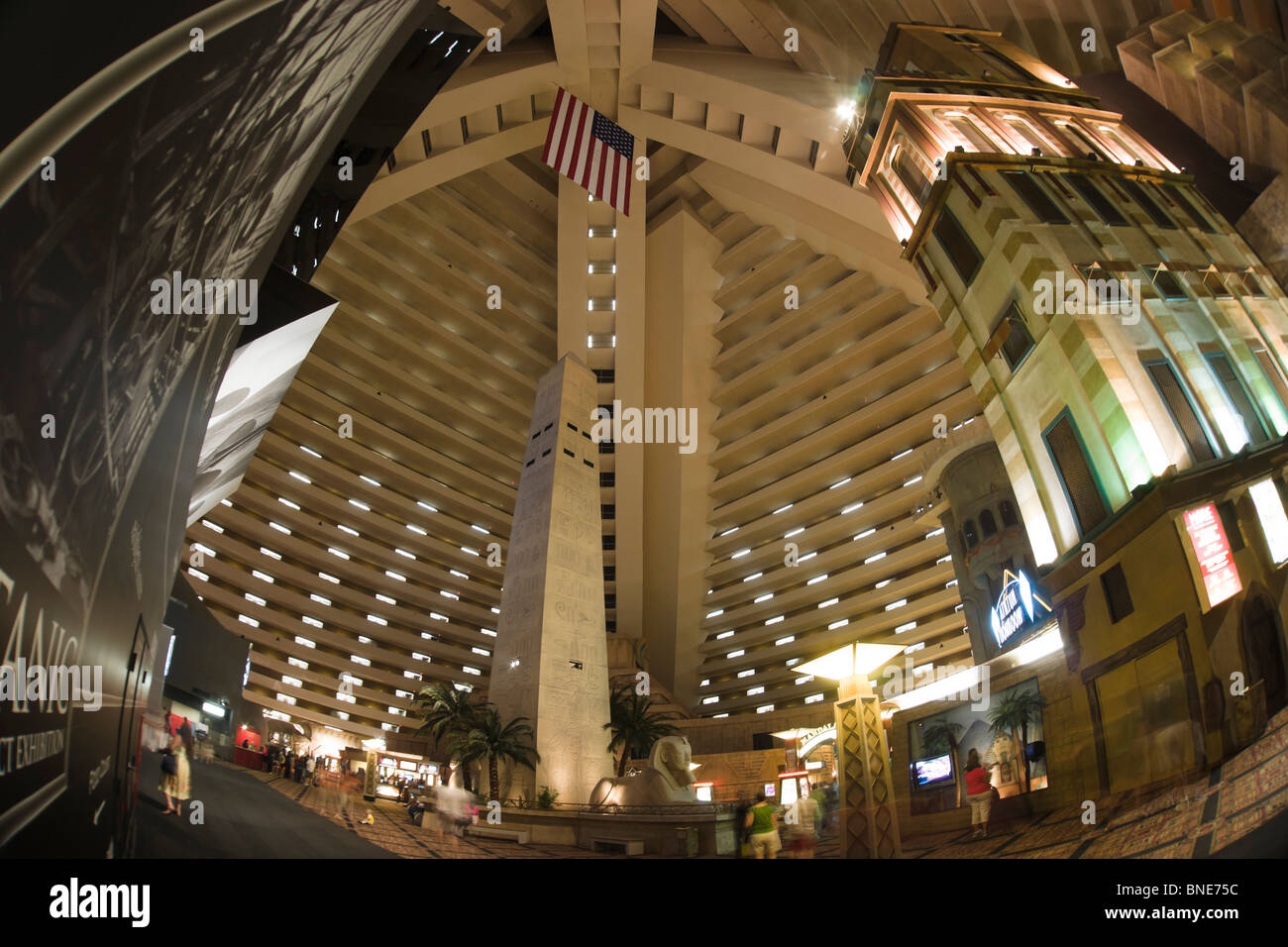 Luxor Egyptian themed resort hotel Las Vegas - inside the pyramid with  obelisk, fisheye view Stock Photo - Alamy