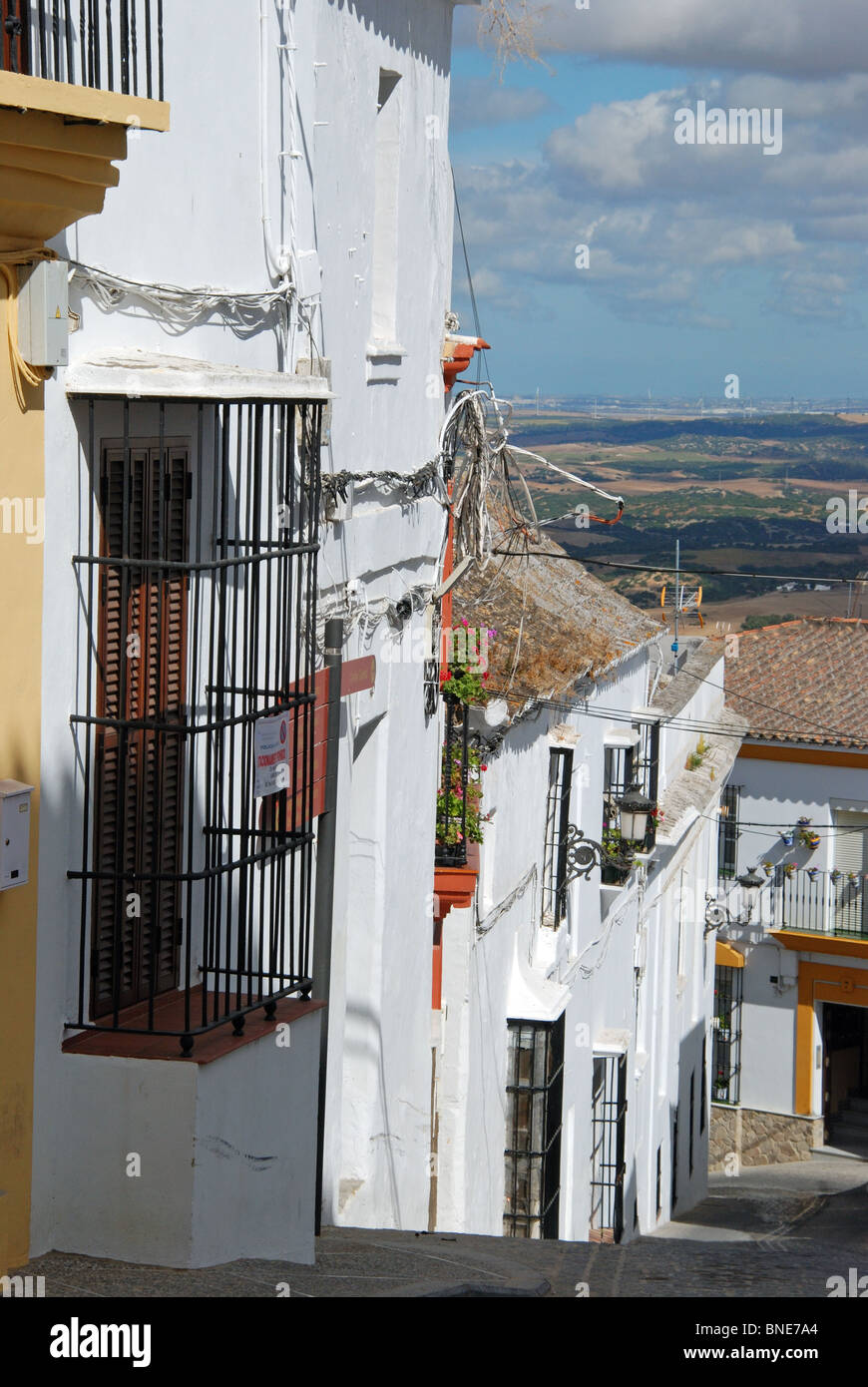 Typical Andalucian townhouses, Medina Sidonia, Cadiz Province, Andalucia, Spain, Western Europe. Stock Photo