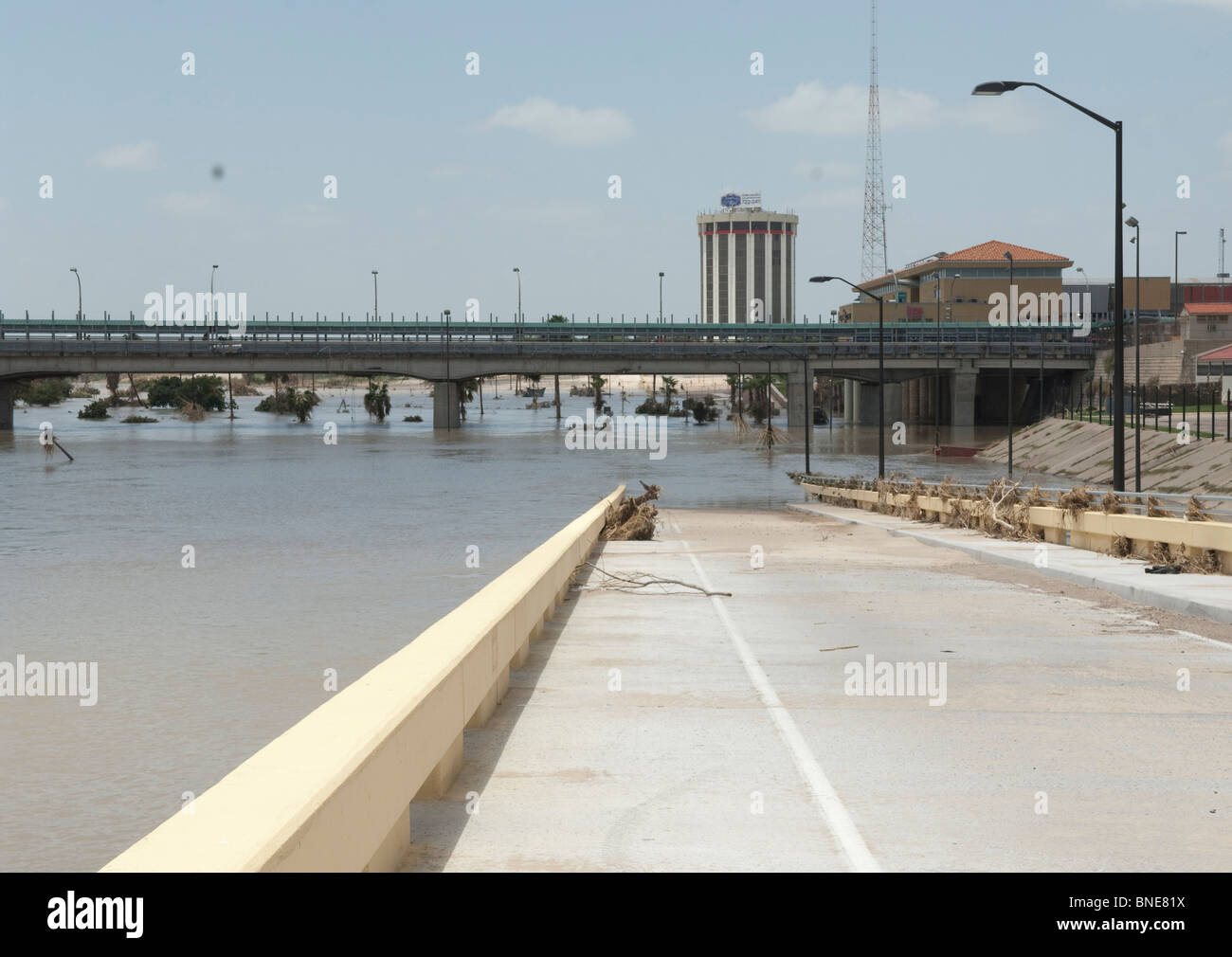 Flooding From The Rio Grande River Between Laredo Texas Usa And Nuevo Laredo Mexico Covers A Highway Ramp On The Usa Side Stock Photo Alamy