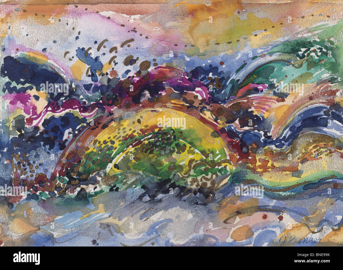 Strata A II by John Bunker, watercolor and metallics, 1996 Stock Photo