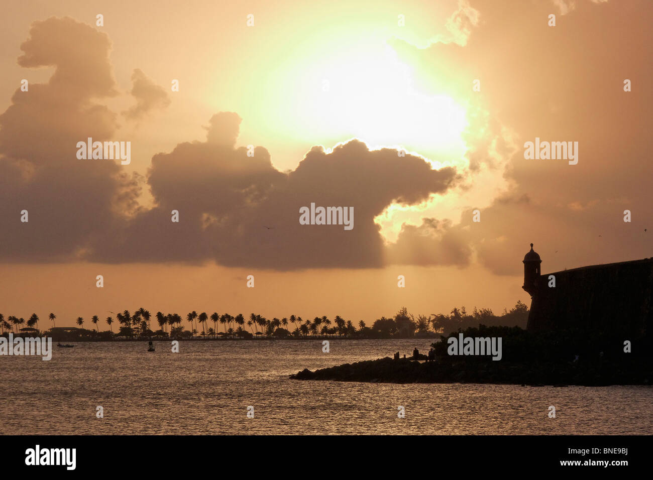Ocean at sunset, San Juan Bay, San Juan, Puerto Rico Stock Photo - Alamy