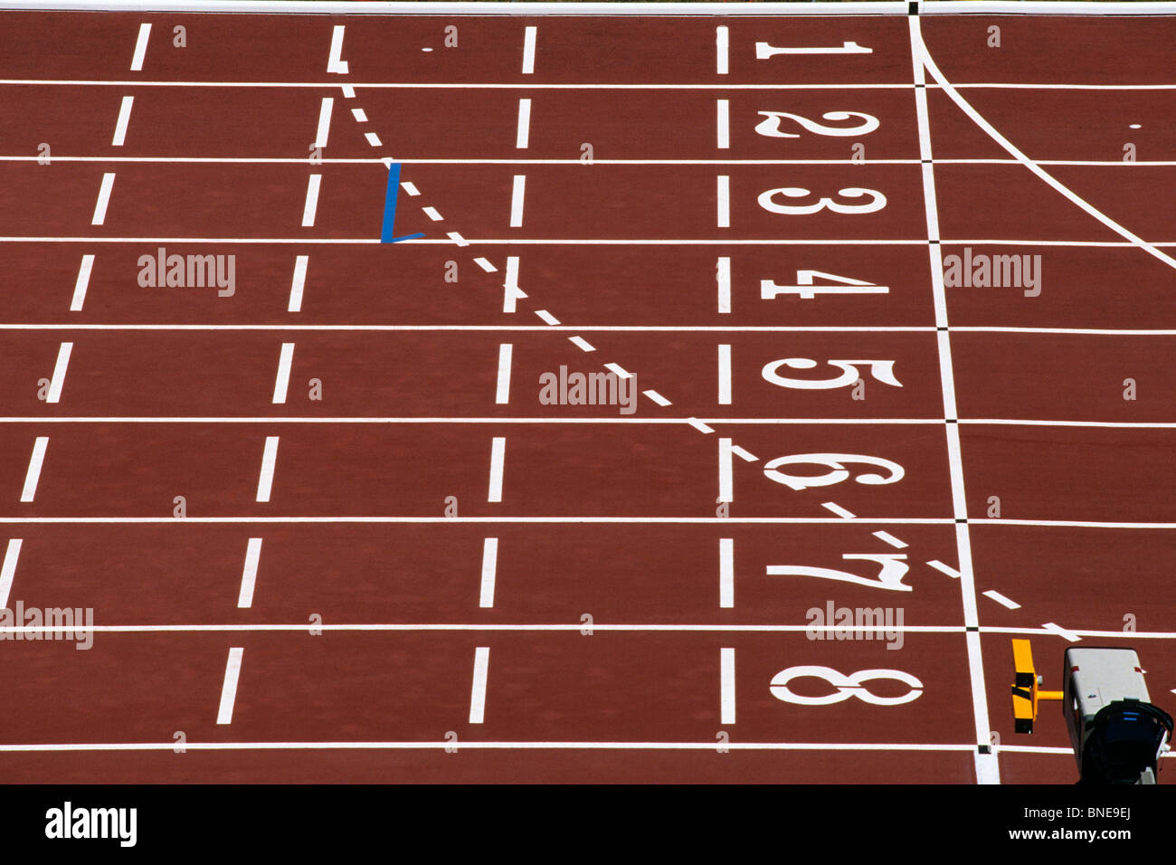 Track lane numbers at the finish line Stock Photo Alamy