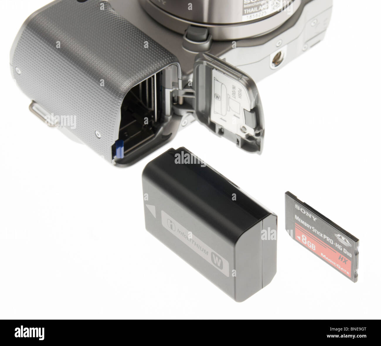 Sony Alpha NEX system - NEX-5 battery compartment door with battery and  memory card storage Stock Photo - Alamy