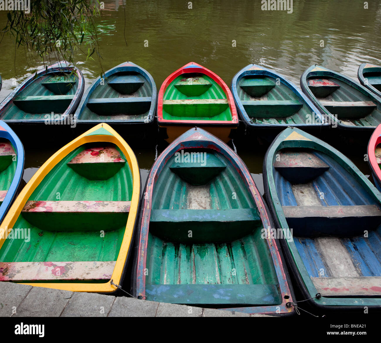 Rental boats moored at a dock, China Stock Photo - Alamy