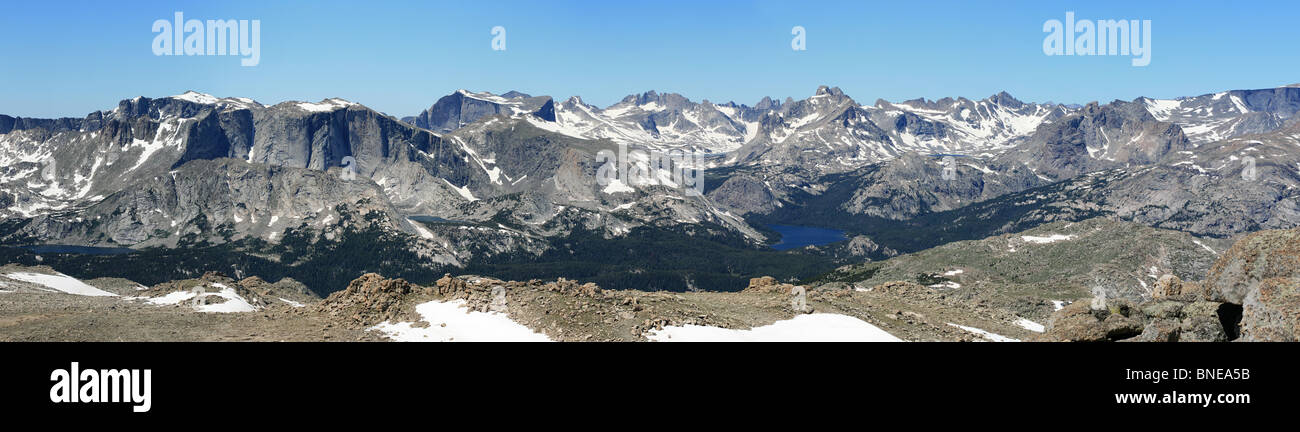 panorama of the Wind River Mountains from Mount Chauvenet looking northwest Stock Photo