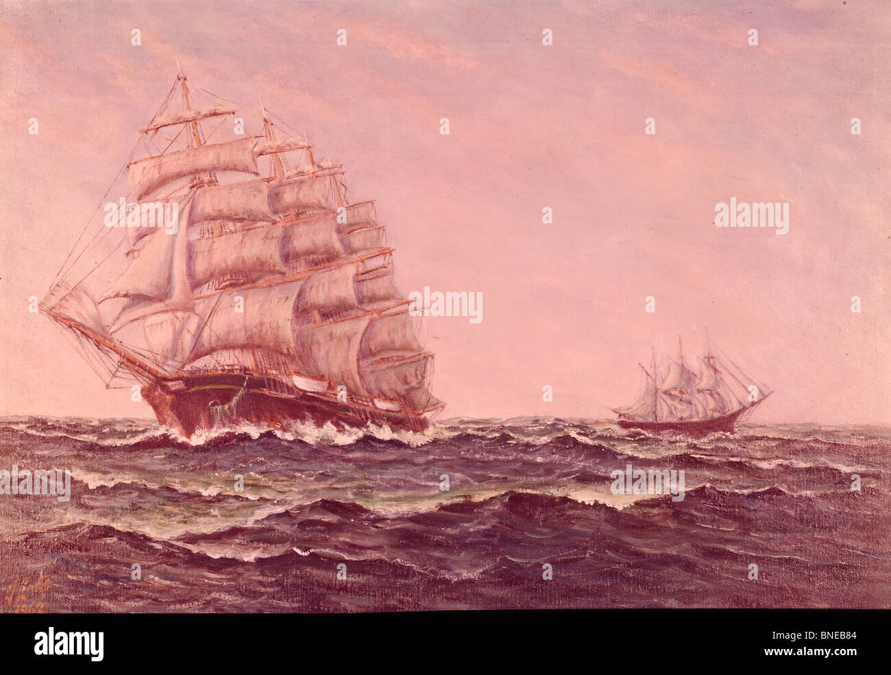 Sailing Ship Frigate from 19th Century,  by Joseph Links,  20th Century Stock Photo