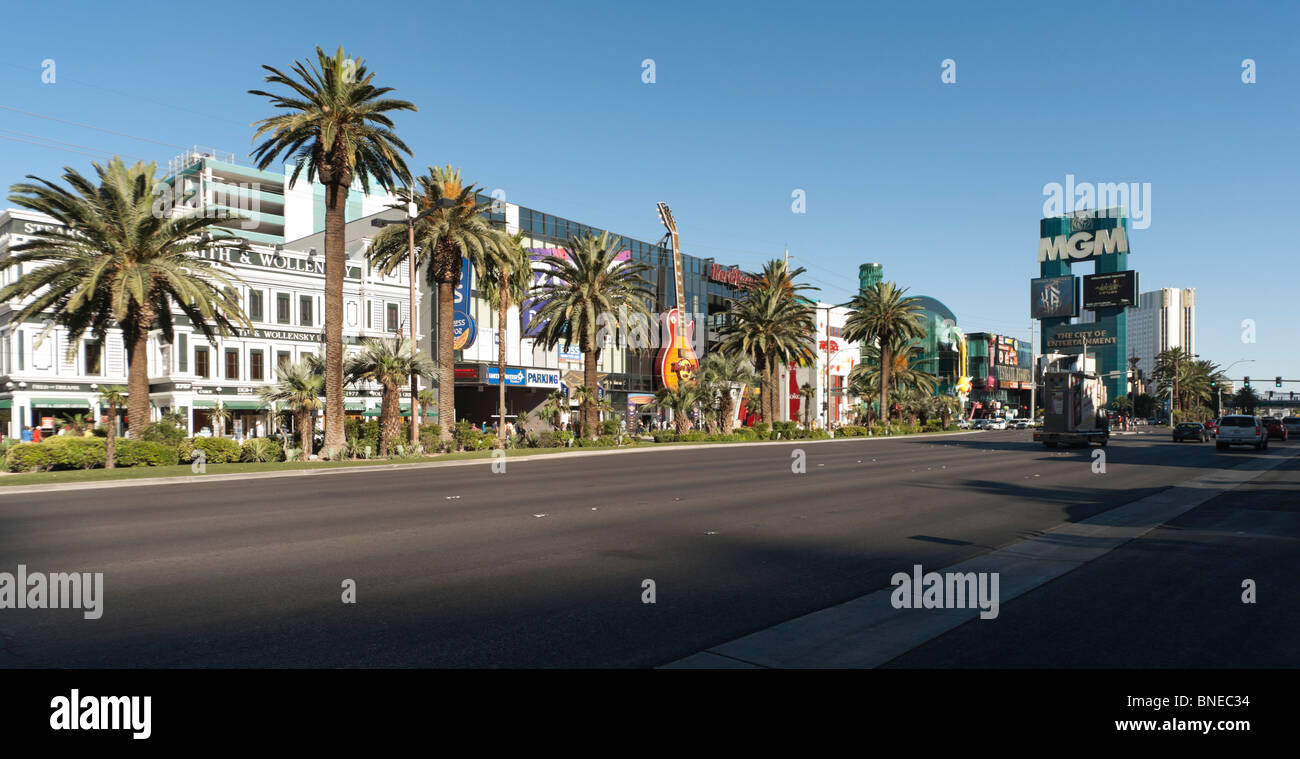 The strip in Las Vegas with Hard Rock Cafe and other bars Stock Photo