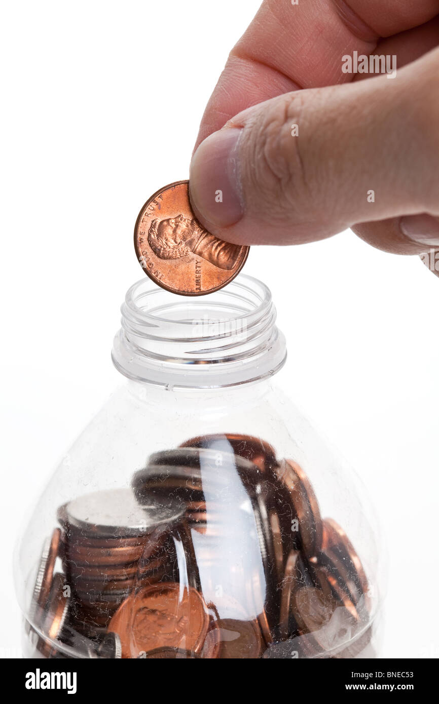 Plastic Bottle and Coins,Dollar with white background Stock Photo Alamy