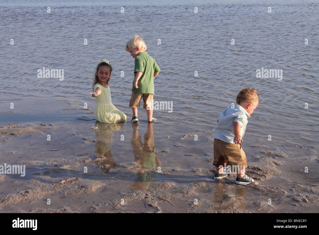 Children Playing in the Sand on the Beach Stock Photo