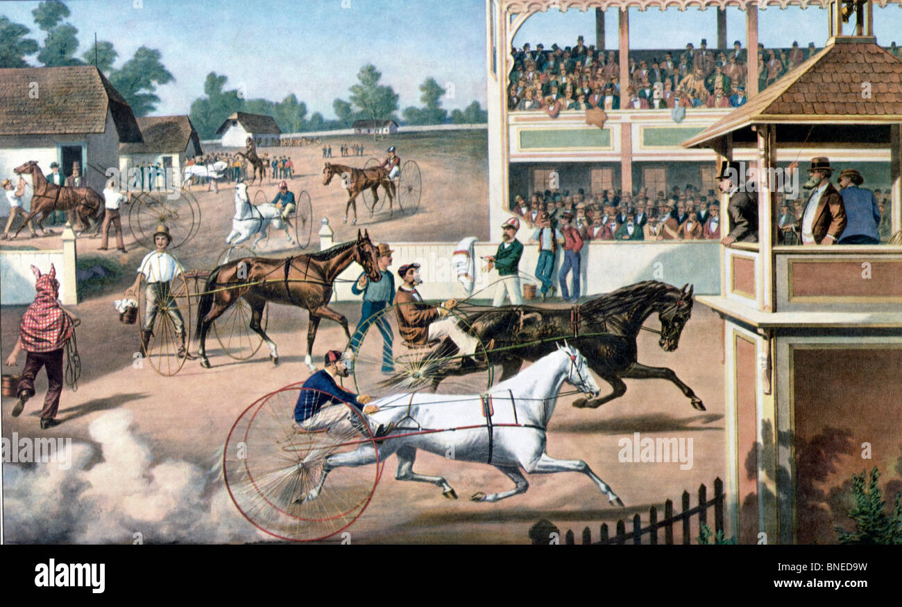 Ready for the trot: Bring up Your Horses, from Currier & Ives, lithograph, 1877, (1834-1907) Stock Photo