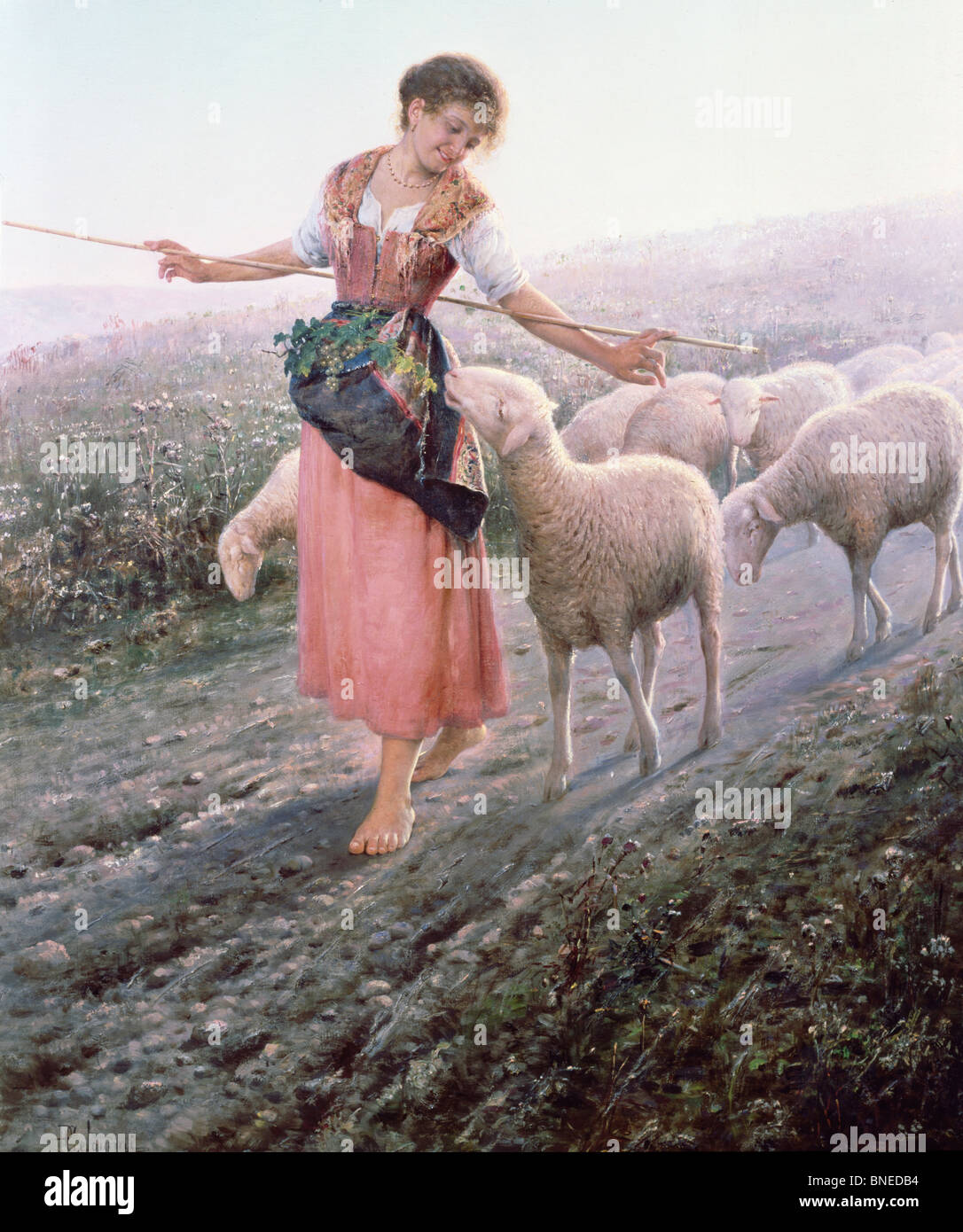 The Little Shepherdess by Pasquale Celommi, (1851-1928) Stock Photo