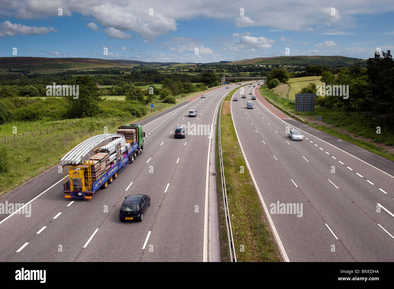 M6 Motorway near Forton Services, running through countryside. Lancaster, UK Stock Photo