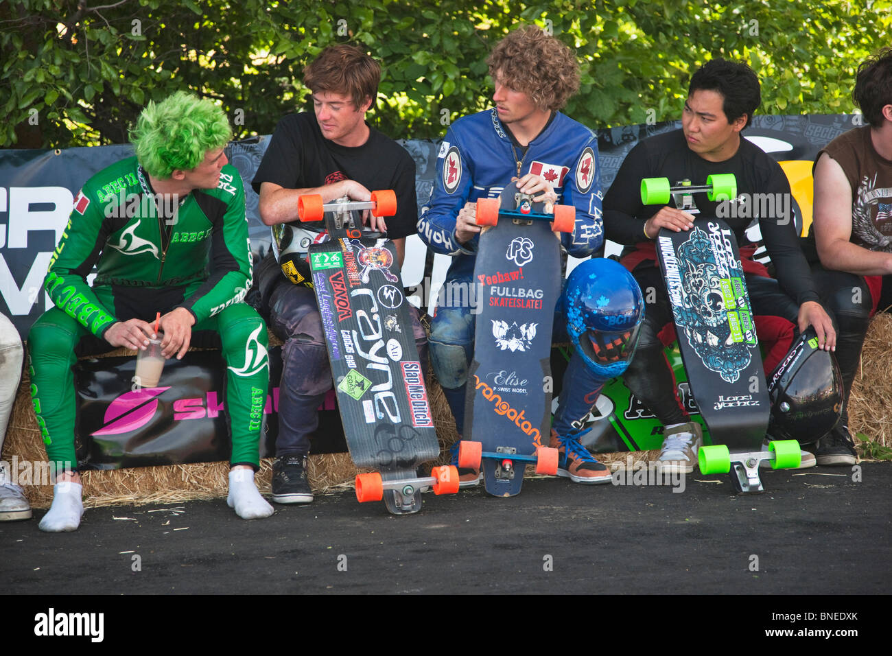 Skateboarders in conversation, IGSA World Cup Series. Stock Photo