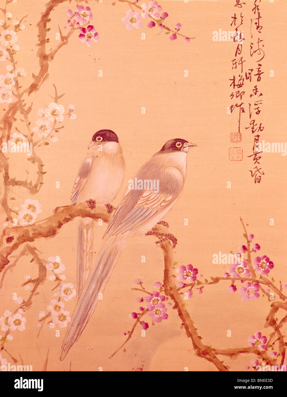 Two Birds on Branch,  Chinese Art,  USA,  Philadelphia,  Pennsylvania,  David David Gallery Stock Photo