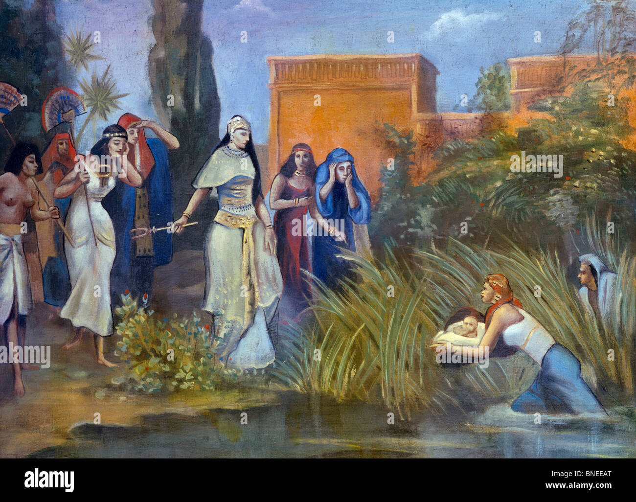 Finding of Moses in the Bulrushes,  by Robert Leinweber,  (1845-1915) Stock Photo