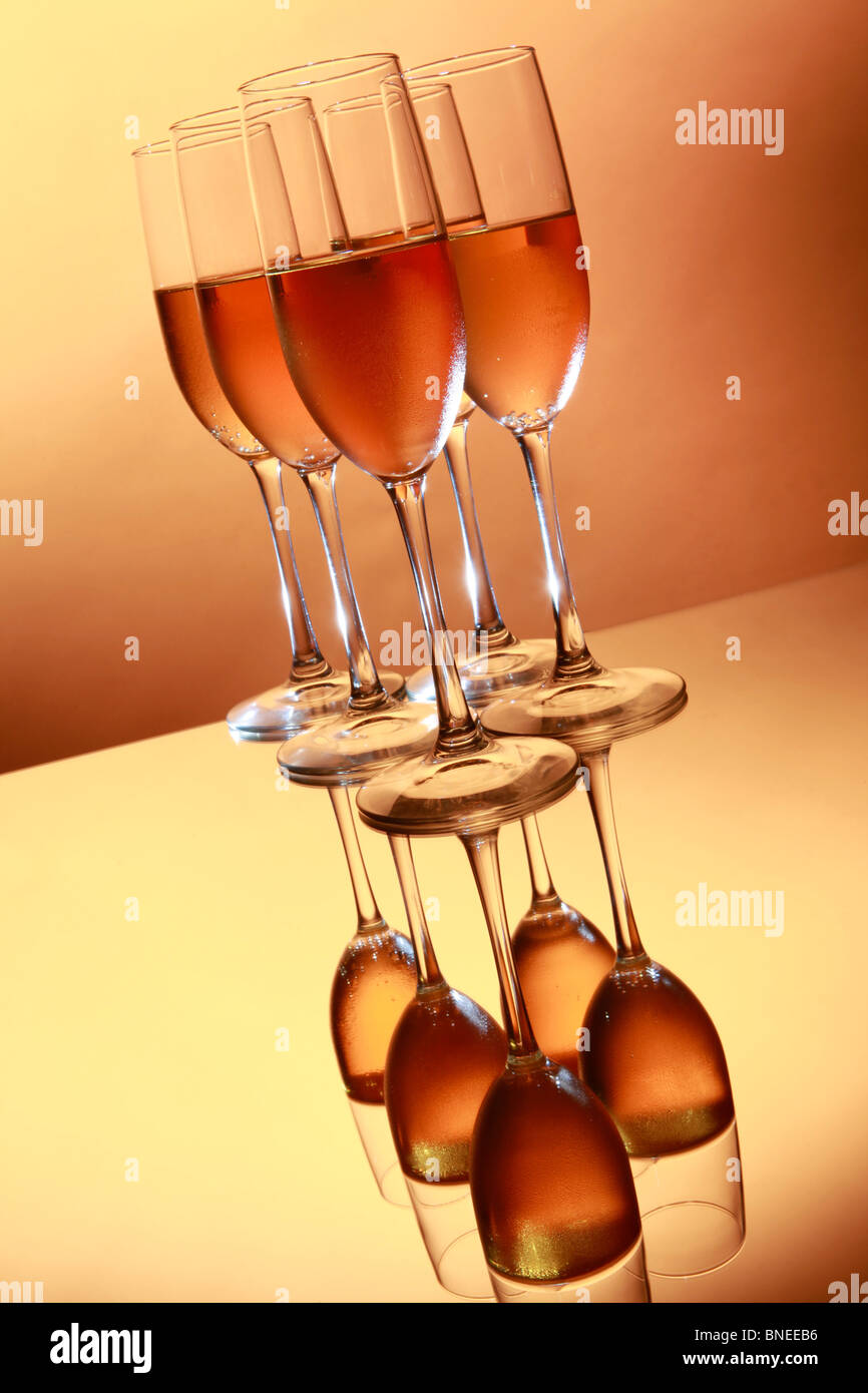 Flute glasses of sparkling wine Stock Photo