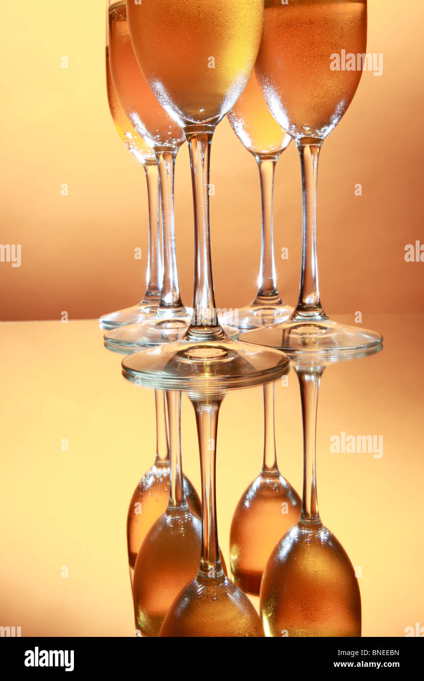 Flute glasses of sparkling wine Stock Photo