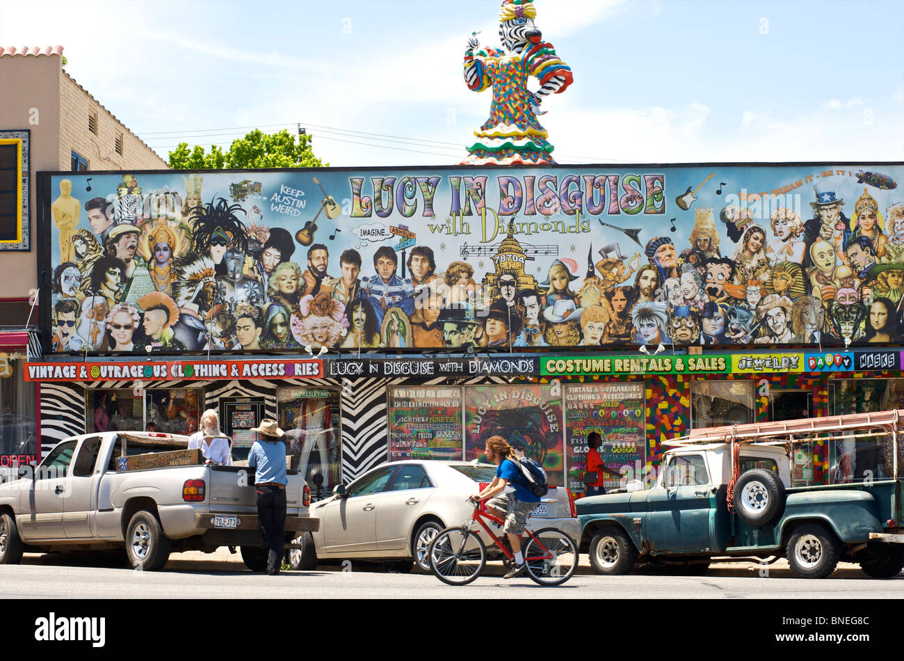 Hoarding of a Beatles song of a trendy vintage store, Austin, Texas, USA Stock Photo