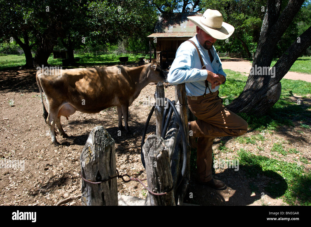 Farmer at ranch in Sauer Becker Farm of the LBJ historic park in Texas, USA Stock Photo
