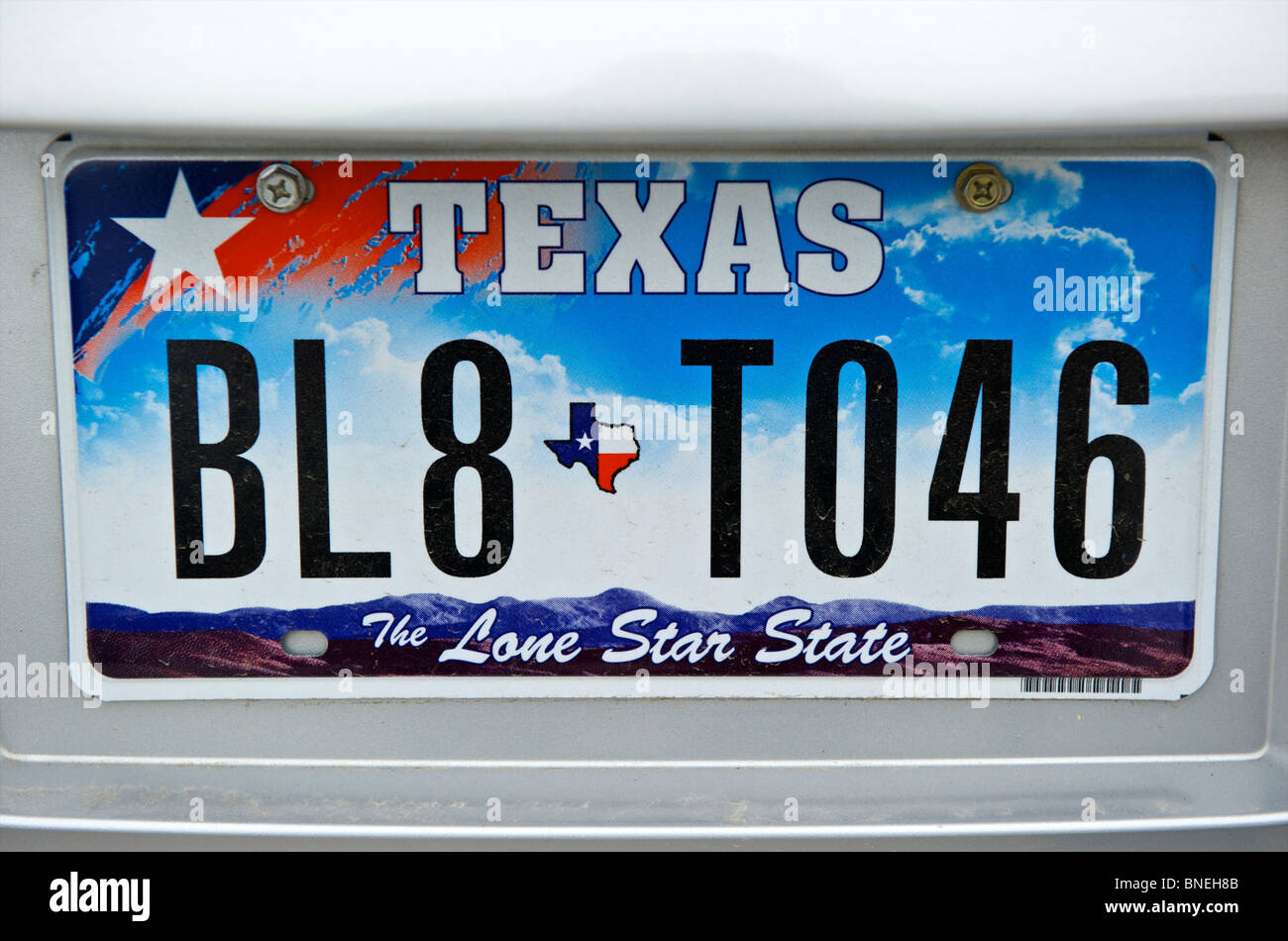 New Texas lone star state license plate, Texas, USA Stock Photo