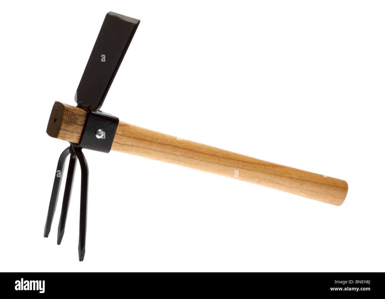 Wooden handled cultivator on white background Stock Photo - Alamy