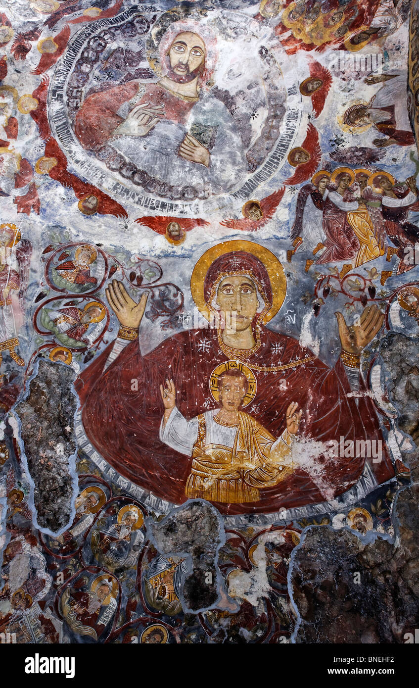 Painted ceiling inside the Sumela monastery, Trabzon Province, Turkey ...