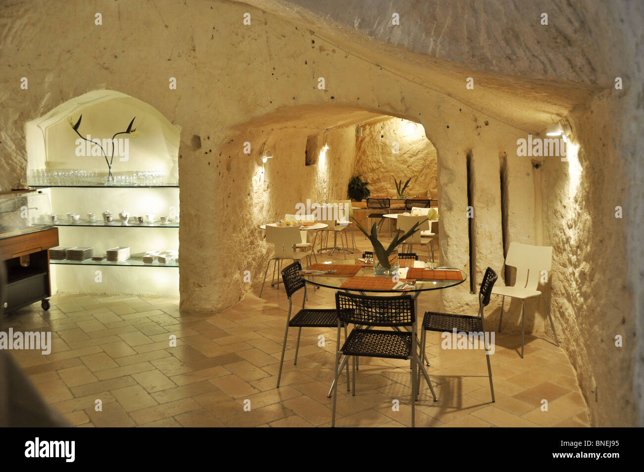 Sant Angelo -A Modern Hotel  Lobby in restored former Sassi cave dwelling Matera Stock Photo