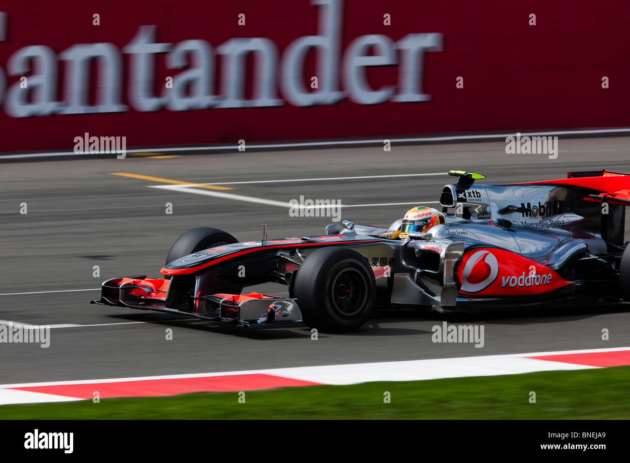 Lewis Hamilton at speed Silverstone UK Stock Photo