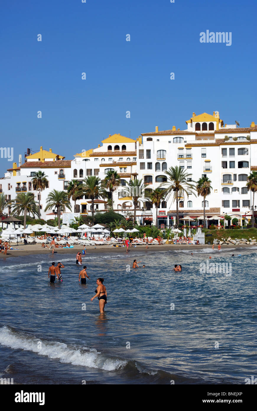 View along the beach, Puerto Banus, Marbella, Costa del Sol, Malaga  Province, Andalucia, Spain, Western Europe Stock Photo - Alamy