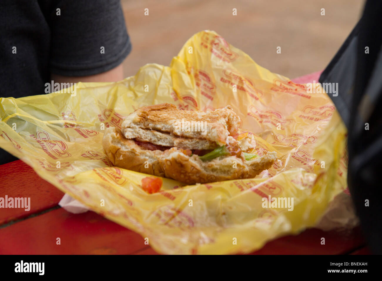 Partially eaten hamburger Stock Photo
