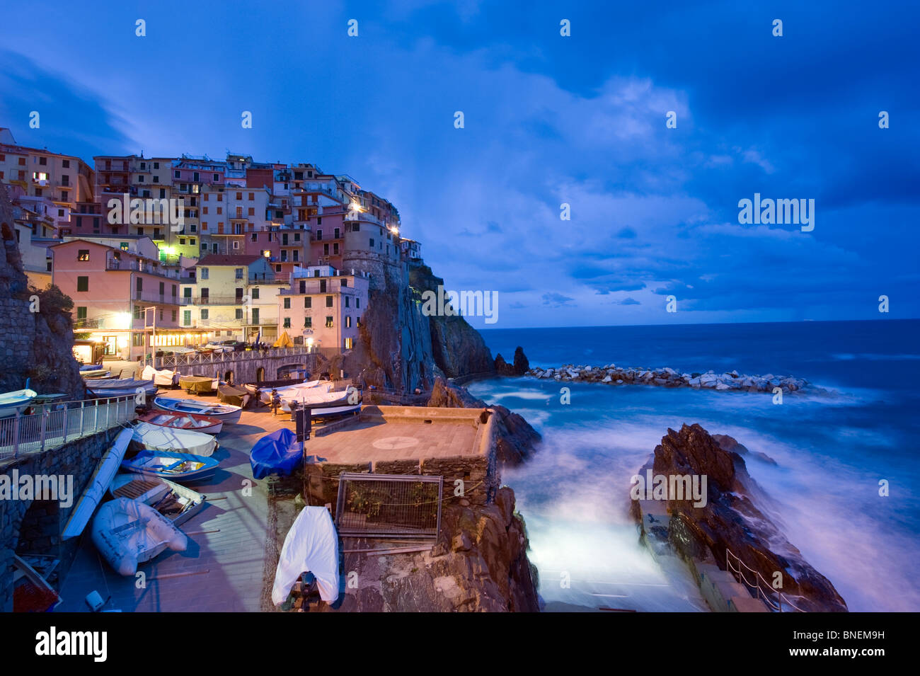 clifftop village of Manarola, Cinque Terre, Liguria, Italy Stock Photo