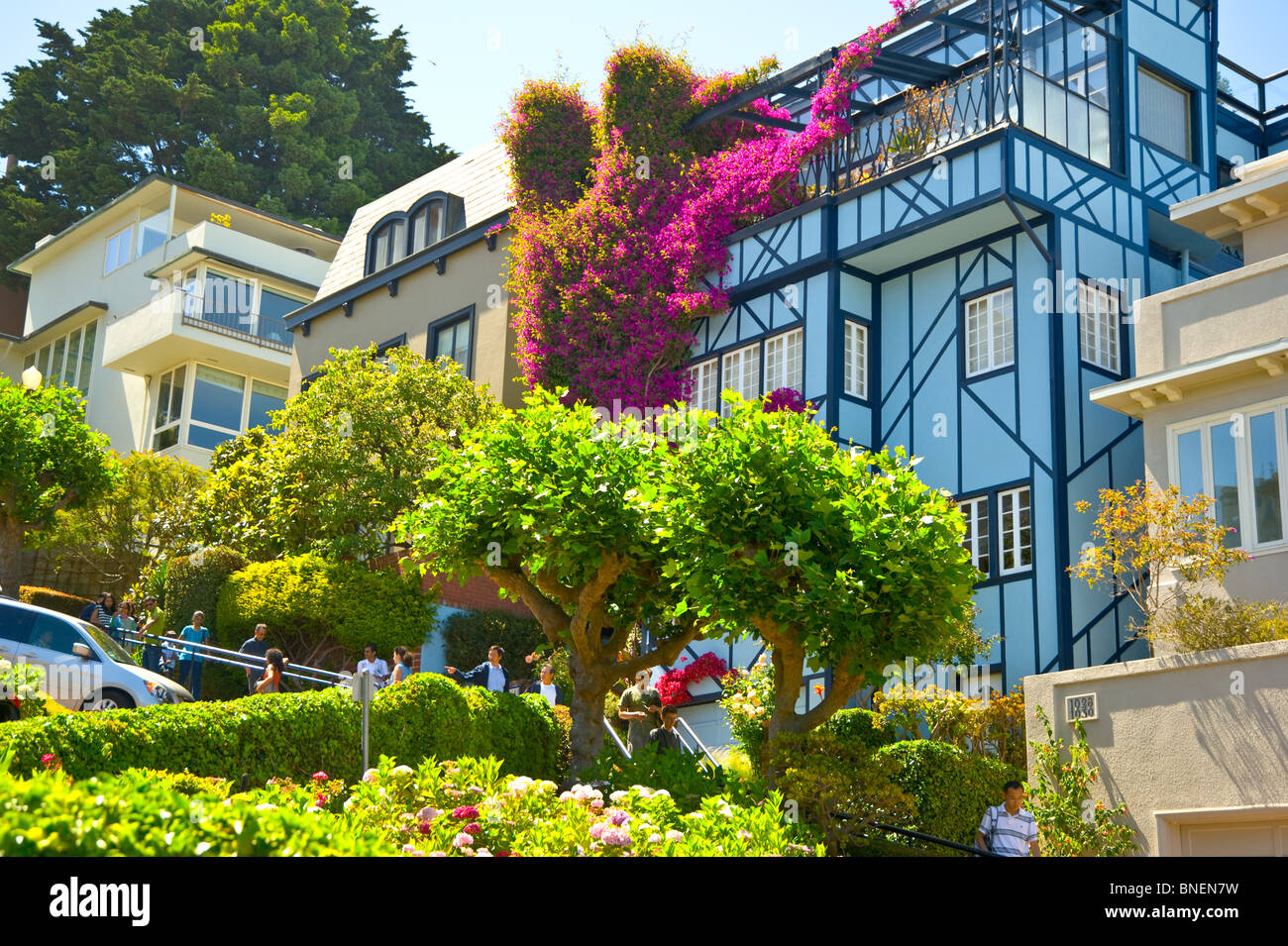 House on Lombard Crookedest street, San Francisco California, blue red